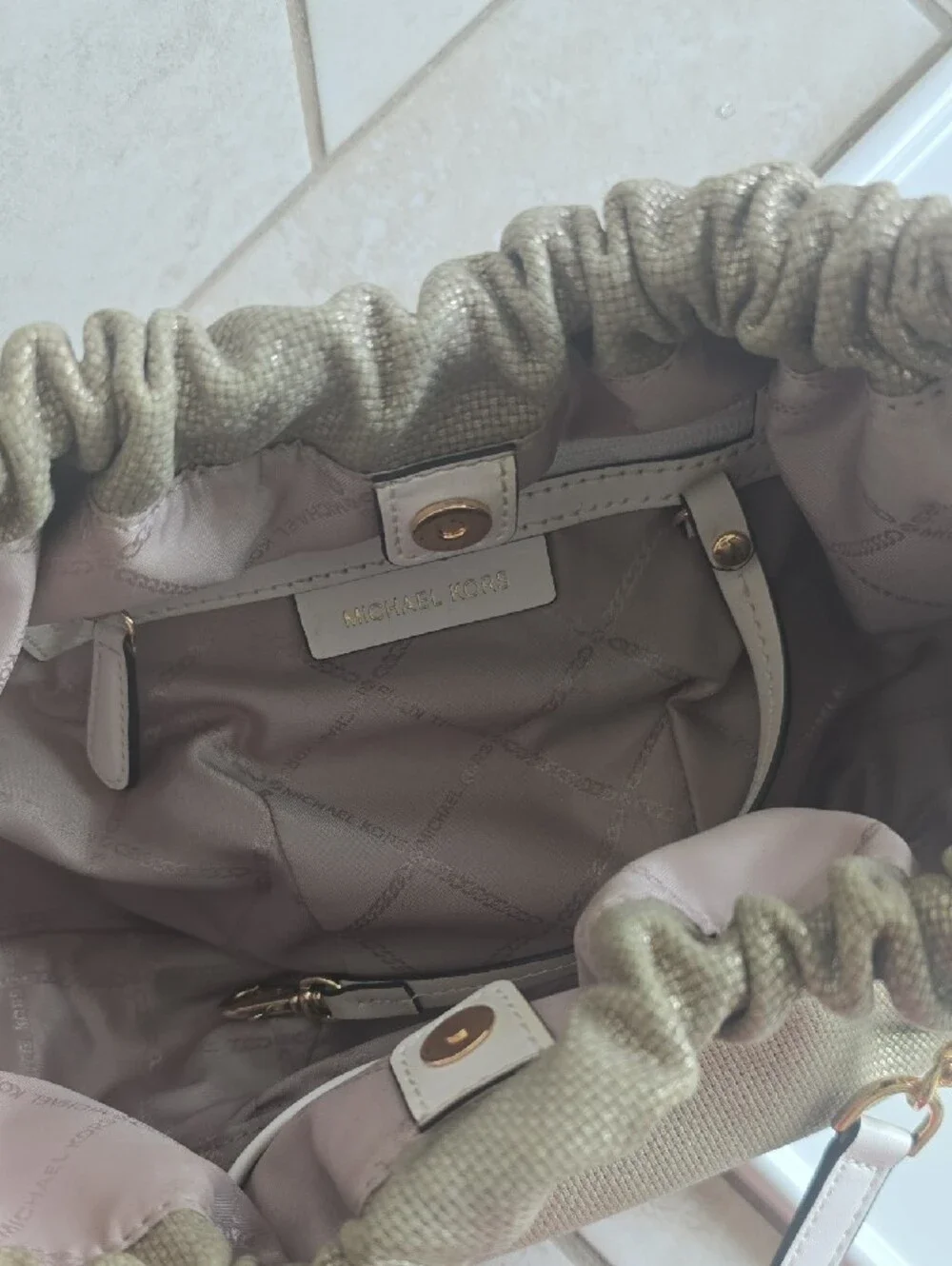 Michael Kors Metallic Gold Shoulder Hobo with White Braided Handles